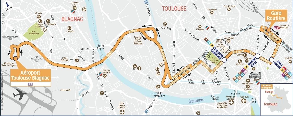 peta Toulouse lapangan terbang rute